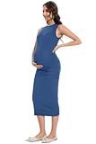 Women's Maternity Midi Dress Crew Neck Sleeveless Pregnancy Clothes