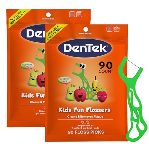 Image of DenTek Fun Flossers - Kids Floss Picks with Wild Fruit Flavor, 90 Count (Pack of 2)