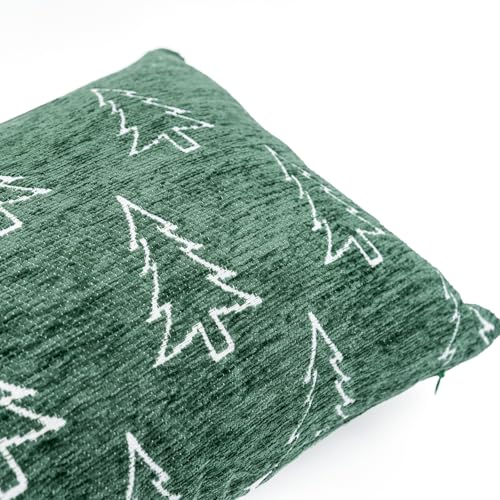 Image of Reversible Christmas Pillow Covers 14x36, Chenille Double-Sided Snowflake & Tree, Cozy Farmhouse Holiday Throw Pillowcases with Hidden Zipper for Sofa, Couch and Bed(Green,36x14)