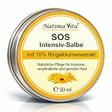 SOS intensive Salbe mit 10% Ringelblumenextrakt - 50 ml, Ringelblumensalbe gegen Hautirritationen, trockene und rissige Haut, Intensive Hautpflege - Calendula salve