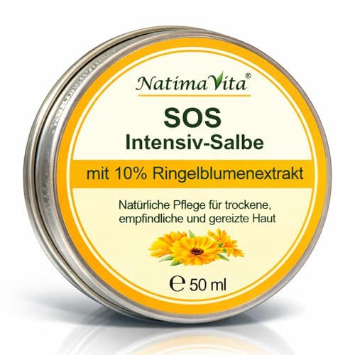 SOS intensive Salbe mit 10% Ringelblumenextrakt - 50 ml Ringelblumensalbe gegen Hautirritationen trockene und rissige Haut Intensive Hautpflege - Calendula salve