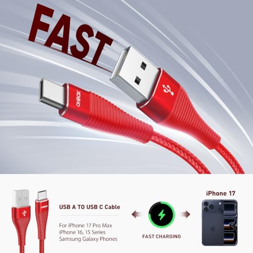 Image of Extra Long USBA to USBC Cable 15FT, Type C Charger Fast Charging Cord USB C | Heavy Duty USB C Charging Cable for iPhone 17 16 15, iPad Pro, Air, Mini, Samsung S25, Pixel 8a 10a, Moto Razr 40 50, G - Red