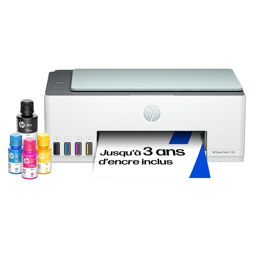 HP Smart Tank 5108, 5D1B3A, imprimante Multifonction A4 avec réservoir d'encre Haute capacité, Impression Manuelle Recto-​Verso, numérisation, Copie, 12 Pages par Minute, Wi-​FI, Smart, Eucalyptus