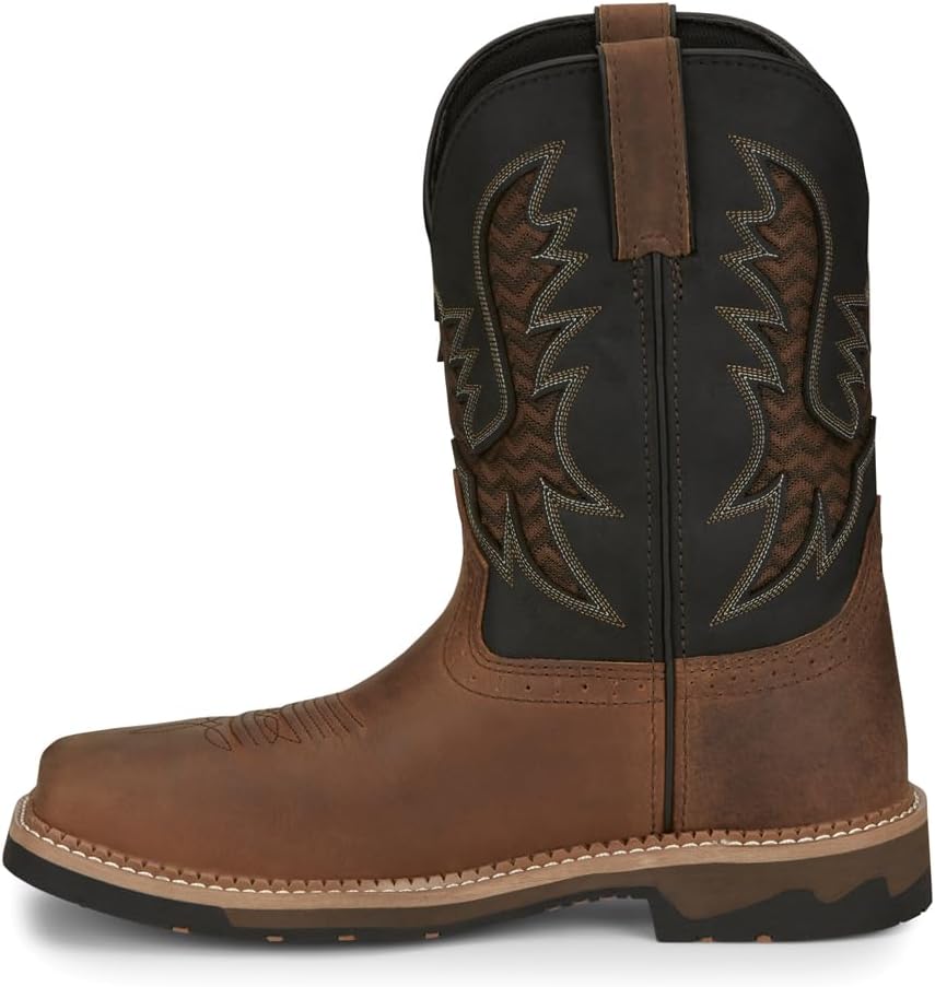 Justin Boots Men`s Stampede Bolt Pecan Water Buffalo 11` Black Water Buffalo Soft Toe Brown 10.5 D