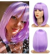 LINGHANG Purple Bob Wig with Bangs Short Straight Purple Bob wigs for women Synthetic Heat Resist...