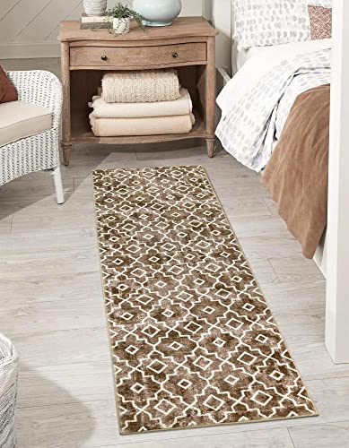 Wonnitar Moroccan Washable Runner Rug - Brown 2X6 Runner Rug For Kitchen Non-Slip Bathroom Carpet Runner Distressed Modern Geometric Trellis Throw Mat For Entryway Laundry Mudroom #TOP4