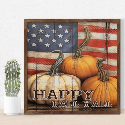 Cadre bois automne citrouille 30x30 cm pour décoration murale style ferme rustique
