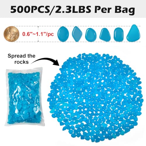 Image of NAMTSO Glow Rocks,『500pcs』Blue Grow in the Dark Pebbles Luminous Stones for Indoor & Outdoor Yard Decor Garden Grave Decoration for Backyard Walkway Pathway Fish Tank Lawn Aquarium