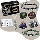 Amazing Gemstone Aquarius Gifts Crystal Kit for Women Men, Combo Set of Healing Stones, Bracelets and Necklaces Pulseras Para Hombres Mujer Stocking Stuffers (Information Card Included)
