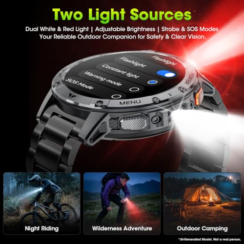 Military Smart Watch for Men, 1.7" Smartwatch with Flashlight & SOS Light - image 3