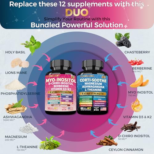 Image of Soothe-Smooth Bundle,Soothe & Smooth Bundle Multivitamin Combo, Cortisol Support Myo-Inositol Multivitamin Combo with Magnesium Glycinate, Ashwagandha, L-Theanine & Herbal Blend - D