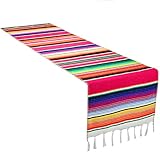 CRJHNS Table Runner Mexican Handwoven Cotton Serape for Party Wedding and Home Decorations,14x108 Inch, Long (1, 14x108/Rose Red)