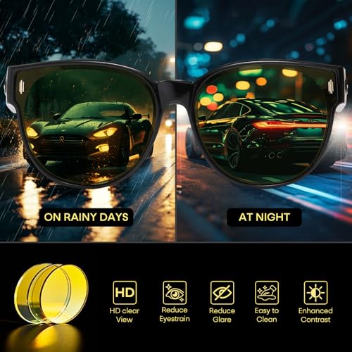Image of HAOLOTA Night Driving Glasses for Women Anti Glare | Trendy Cat Eye Shapes, Oversized Large Frame Over Glasses Night Vision Glasses, Lightweight, Driving Nighttime