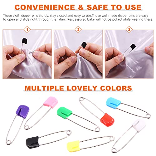 Rustark 160Pcs 2 Inch Plastic Head Safety Pin Premium Large Safety Pin for Baby Cloth Diaper Pins (8 Colors) - Thumbnail 3
