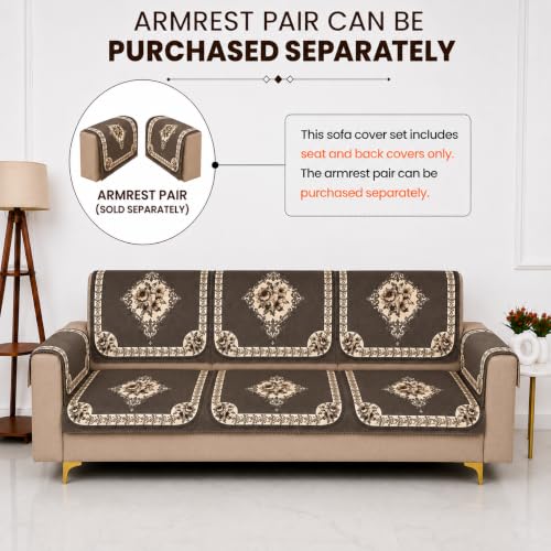 Image of Homerz Premium Waterproof Jasmine Joe Sofa Seat Cover - Floral Printed Sofa Protector | Non-Slip, Washable & Durable Sofa Protector (Coffee, 6 (3+2+1) Seater with Back)