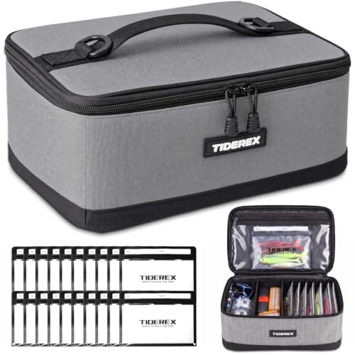 TideRex Fishing Tackle Bag with 20 DIY Soft Plastic Bait Bags, Gray