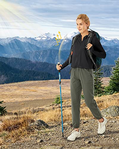 G4Free Women UV Jacket Long Sleeve Sun Shirts Hiking Running Fishing Quick Dry Cooling SPF Shirt (Black, M)