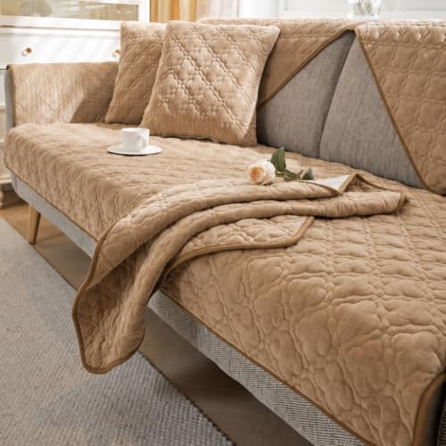 Image of HOMETHREADS Innovative Premium Velvet Sofa Cover Mat with PVC Backing for Non-Slip Comfort | (Brown Clubs, 1 Seater | 70x70cm)