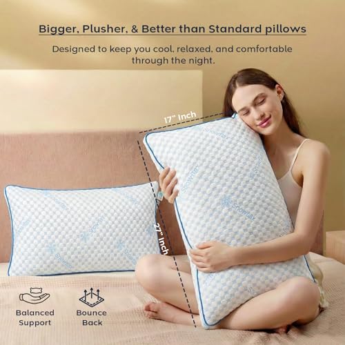 Image of AYKA Premium Cooling Microfiber Pillow for Sleeping | Super Soft & Fluffy Bed Pillow | 100% Virgin Microfiber Filling | Breathable | Ideal for All Sleeping Positions | 17x27 | Breathable | Set of 2