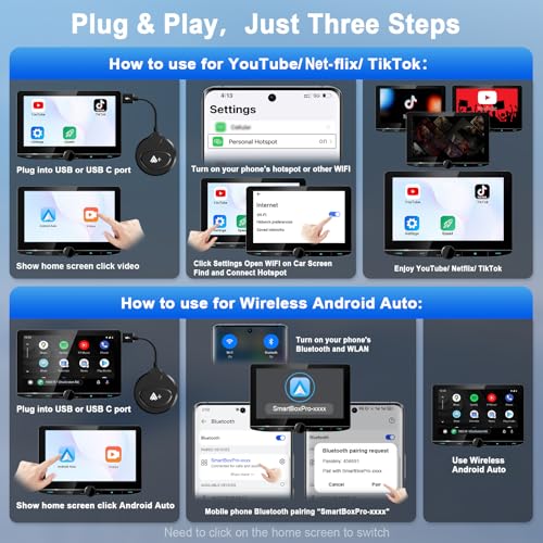 Wireless Carplay Adapter Built in YouTube Net-Flix,Carplay Wireless for Wired Car Play to Wire-Less Support YouTube Net-Flix Tiktok Video Play,Easy Plug and Play_Golden - Image 6