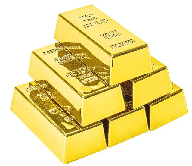 3pcs Simulated Treasure Fake Plastic Golden Brick Bullion, Gold Bar Paperweight, Stage Prop, Kids Gift, Party Supplies, Bank Pretend Play(2.4 Inch)