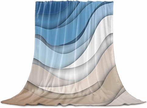 Blue Brown Throw Blanket Flannel Microfiber Blanket, Gradient Geometric White Water Stripes Modern Fleece Blankets - 40 x 60 in, Lightweight Throw Blankets for Couch Sofa B