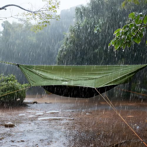 Image of Night Cat Camping Hammock Tent: Lightweight Portable 4 in 1 Hammock with Rain Tarp and Mosquito Net for Hiking Jungle Outdoor