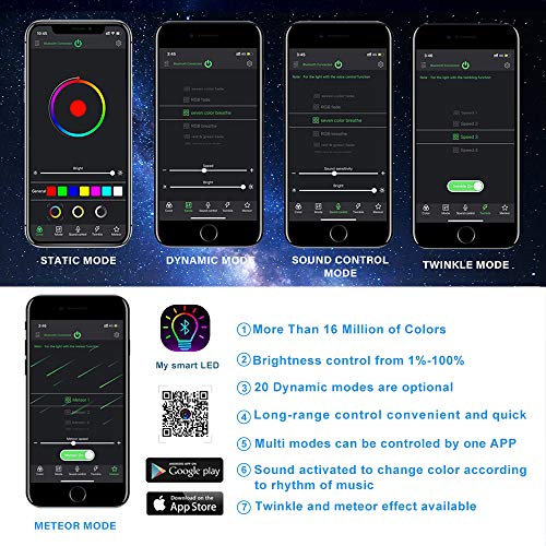 Amki Star Ceiling Light Kit, 10W Bluetooth Twinkle Fiber Optic Light Kit With Sound Activated App/Remote Control,Rgbw Light Engine With Mixed Fiber Cable Strand 430Pcs(0.03+0.04+0.06)In*9.8Ft+Meteor #TOP5