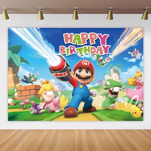 Super Brother Decoración de Cumpleaños Mari Super Bros Niños Fondo Fotográfico Tela 150 cm x 100 cm 5 x 3 pies Decoración Fiesta Escena