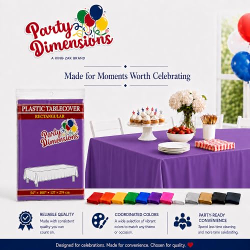 Image of Party Dimensions Purple Plastic Tablecloths, 12 Pack, 54 x 108 Rectangle