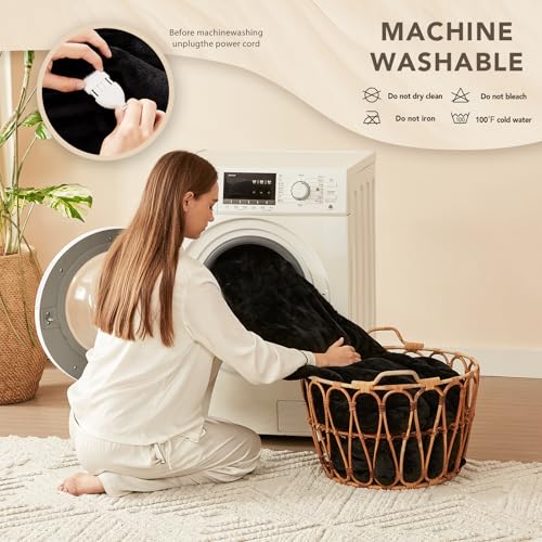 Image of Homemate Heated Electric Blanket King Size - 100 inchx90 inch Heating BedBlanket Throw with 10 Heating Levels&8 Hours Auto Off, Fast Heating Over-Heated Protection Soft Flannel Bed ETL Certified, Black
