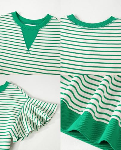 Women's Summer Striped Ruffle Short Sleeve Tops Contrast Colorblock 2025 Round Neck Loose Fit Cute Casual Top Blouse4