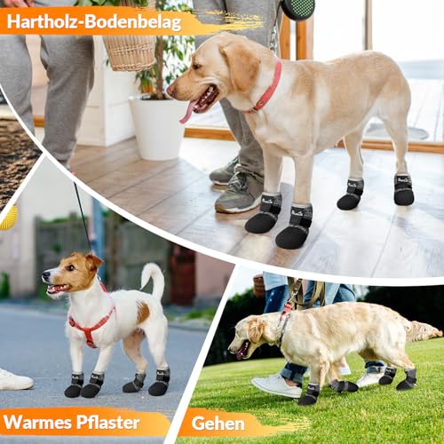 Eyein Hundeschuhe Pfotenschutz, Atmungsaktive & Rutschfeste Hundesocken für Hartholzböden und heiße Sommerböden, reflektierender Hundeschuhe mit Klettverschluss für Spaziergänge im Freien (Schwarz, 6)