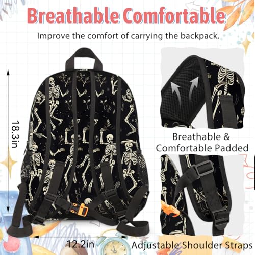 TropicalLife Skull Skeletons Backpack with Lunch Box Set, Back Pack and Lunch Bag Skull Skeletons Waterproof Casual Daypack Bag for Work Travel4