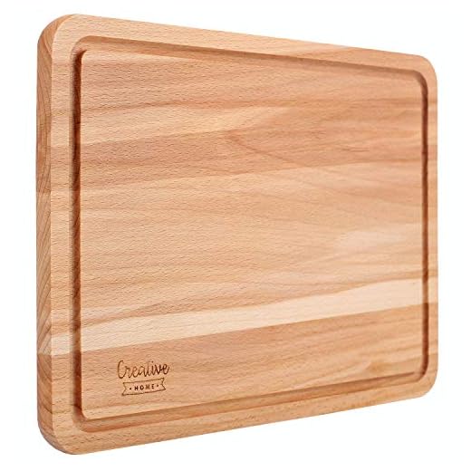 Creative Home Tabla Cortar Cocina de Madera | 30,5 x 22,5 cm | Tabla de Trocear con Ranura para Jugo | Madera de Haya Natural | Reversible | Accesorio para Servir Aperitivos