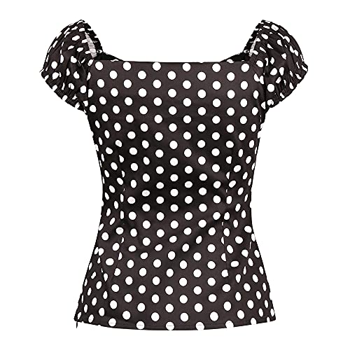 Image of YARN & INK Women's Rockabilly Tops 1950s Pinup Shirt Casual Off Shoulder Vintage Blouse