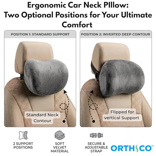 Image of Car Neck Rest Pillow Pack of 2, Memory Foam Ergonomic Neck Pillow for Car Seat Head Support, Universal Neck Rest for Car Driver or Passenger, Grey, 1 Year Warranty