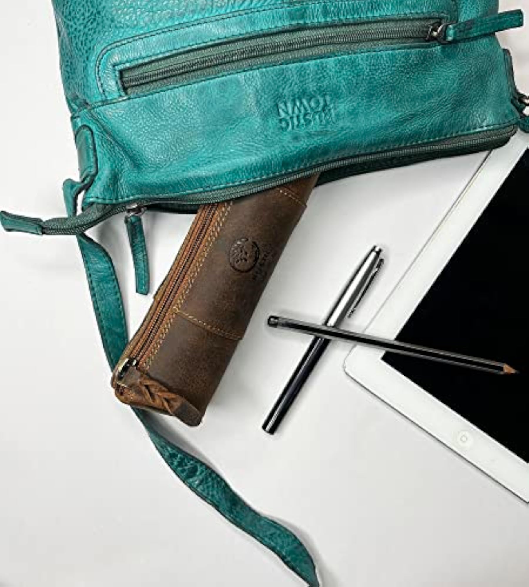 Leather Pencil Case Holder, Utility Bag for School & Office