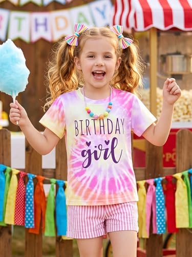 Image of YHHR Birthday Girl Shirt Tie Dye Girls Birthday Shirts 7-14 Year Kids Tops | Girls Birthday T Shirt, Cute B-Day Gifts Party Tops ,Birthday Outfits ,Letter Print Tees ,Graphic Short Sleeve Tee Tops