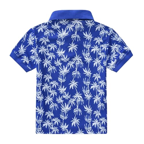 Kids Boys Polo Shirt Breathable Short Sleeve Classic Polos Toddler Tropical Floral Graphic (Dark Blue-4, 7-8 Years)2