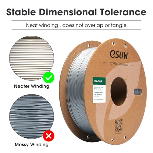 Image of eSUN PLA Basic Filament 1.75mm, 3D Printer Filament High Speed PLA for Fast Printing, 1KG Spool (2.2 LBS) 3D Printing Filament for High Speed 3D Printers, Silver