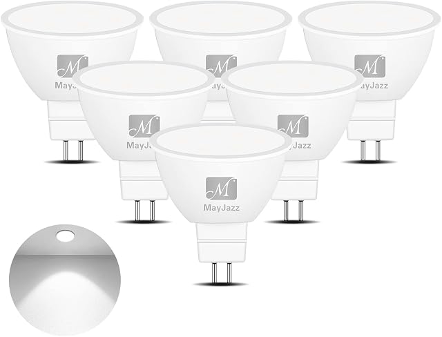 MayJazz MR16 LED Bulbs 12V, 5W 6000K Cold White GU5.3 LED Light Bulbs, 400LM 120 Degree Wide Beam Angle Recessed Downlight Lighting, Non-Dimmable - 6 Pack.
