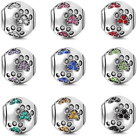 Miniatura 4 de Dije de plata de ley 925 con diseño de pata de perro para Pandora, regalo para cumpleaños, aniversario, Navidad, día (azul)