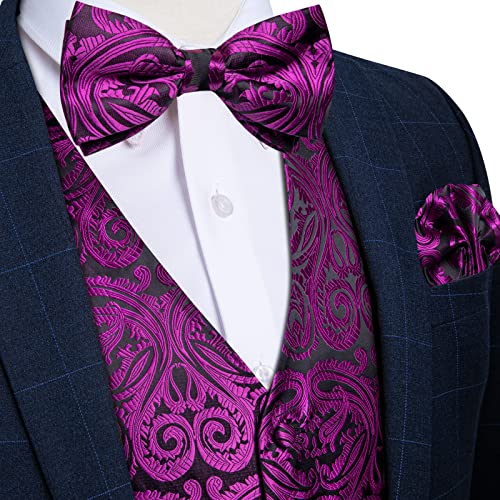 Image of DiBanGu Mens Paisley Suit Waistcoat,Silk Dress Vest and Bowtie Pocket Square Cufflinks with Lapel Pin Set for Wedding Tuxedo