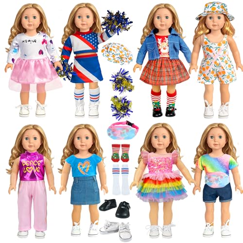 18-inch-Doll-Clothes-Accessories ARTST 18 Doll Accessories American Doll Clothing Dress Outfit Set with Hat Shoes Socks WaistBag Valentines Gift for Girls