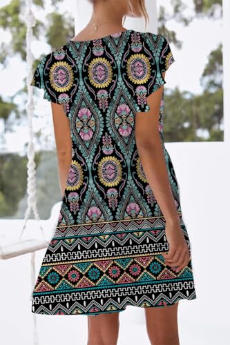 Image of nclook Womens Summer Casual Dresses Sweet Cute V Neck Mini Dress with Pockets Ruffle Short Sleeve