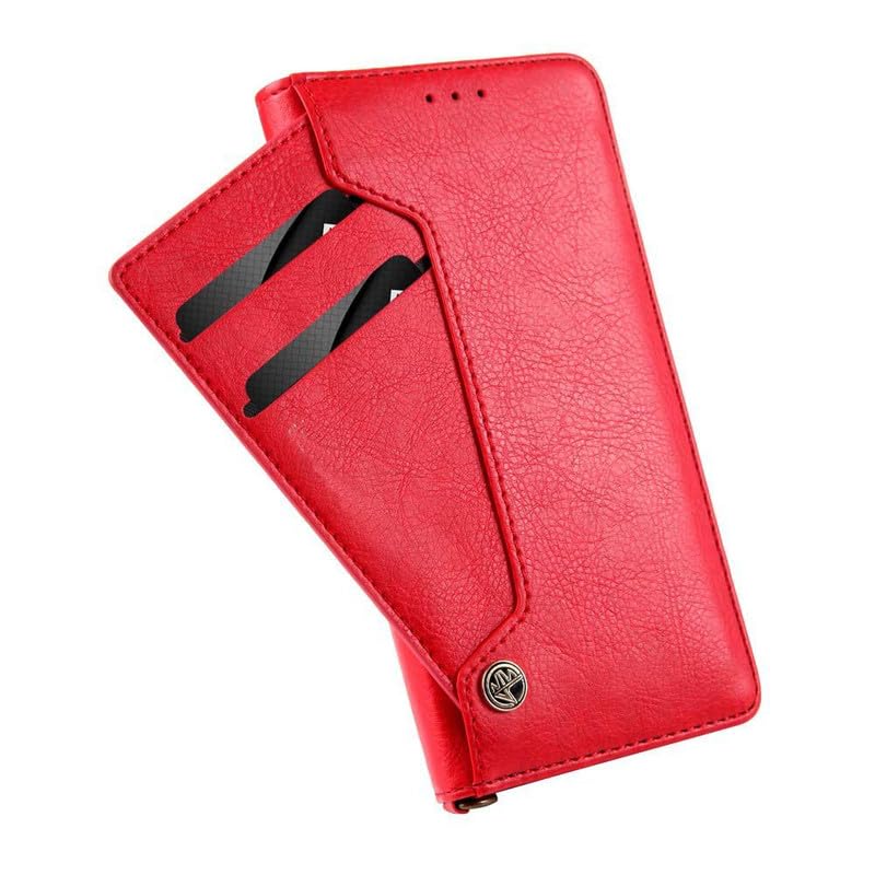 Image of Perkie Luxury Flipper Faux Leather Wallet Flip Case Kick Stand Magnetic Closure Flip Cover for iPhone 15 (Red)