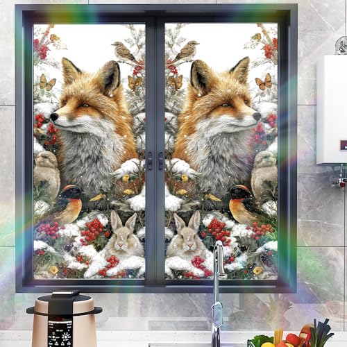Image of Winter Fox Woodland Animals Window Film 17.32x39.37in Cling