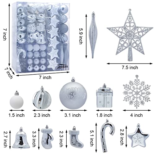 Joiedomi 157 Pcs Assorted Christmas Ornaments Set With A Star Tree Topper, Shatterproof Hanging Ball Ornaments For Christmas Tree, Party Decoration, Tree Ornaments, And Events (Silver & White) #TOP1