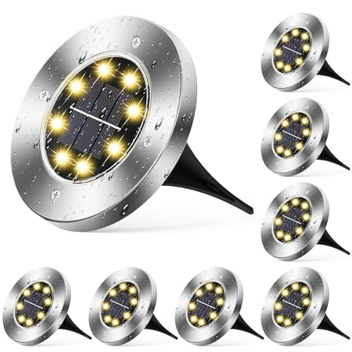 Wilktop Solarleuchten für Garten Solarlampe Lampe Solarleuchte Bodenleuchte Warmweiß mit 8LEDs Licht Bodenstrahler LED Außen IP65 8er im Set Solar...